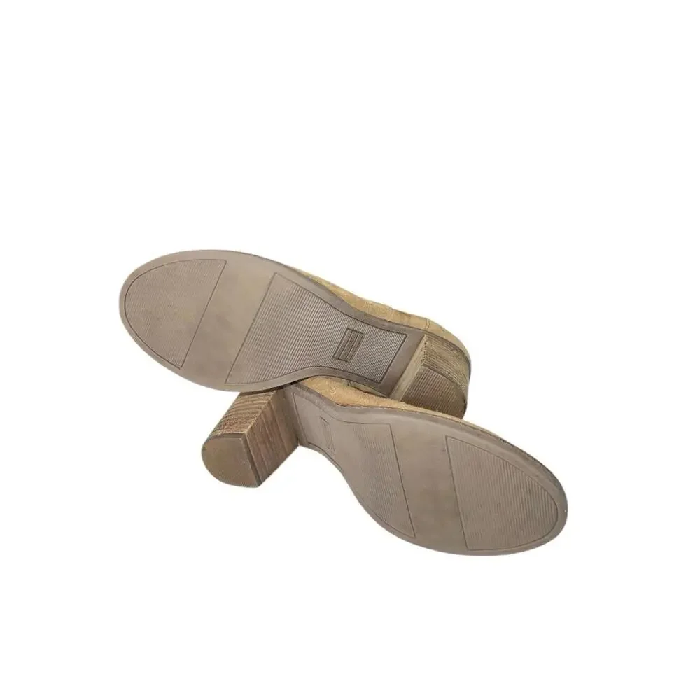 TOMS Majorca Tan Suede Peep Toe Heeled Ankle‎ Boots Booties Womens Size 7.5